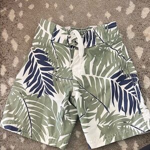 Janie and Jack Tropical Leaf Print Boys Swim Trunks